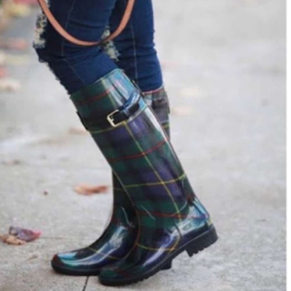Ralph Lauren Size 6 Rosalyn II Green Tartan
Plaid Buckle Rain Boots Well…